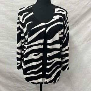 Dana Buchman black and white zebra pattern cardigan, cotton blend, size X-Large